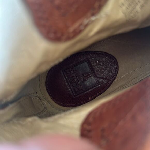 Frye Leather Carson Cognac Wedge Boots 9 - Picture 6 of 9